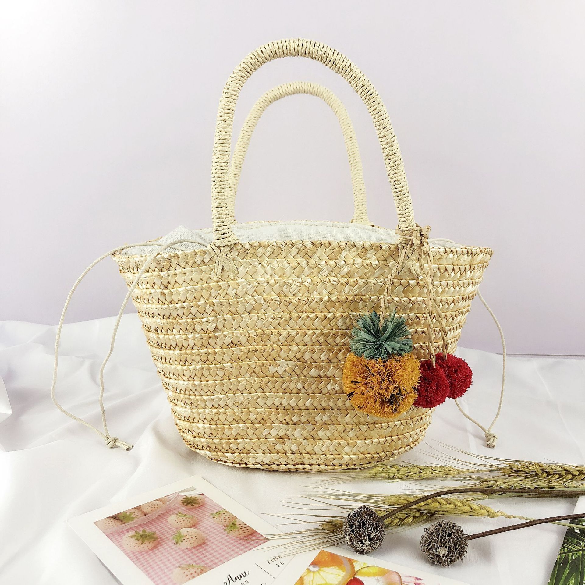 手工编织麦草女包 时尚沙滩包手提包田园包