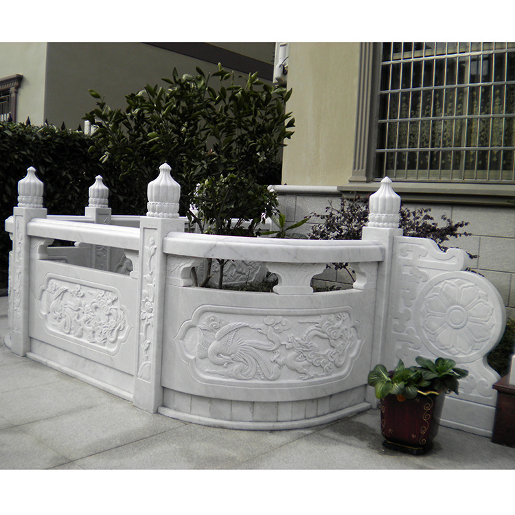 惠安厂家供应汉白玉石雕栏板 石材栏杆雕刻 寺庙围墙石雕护栏