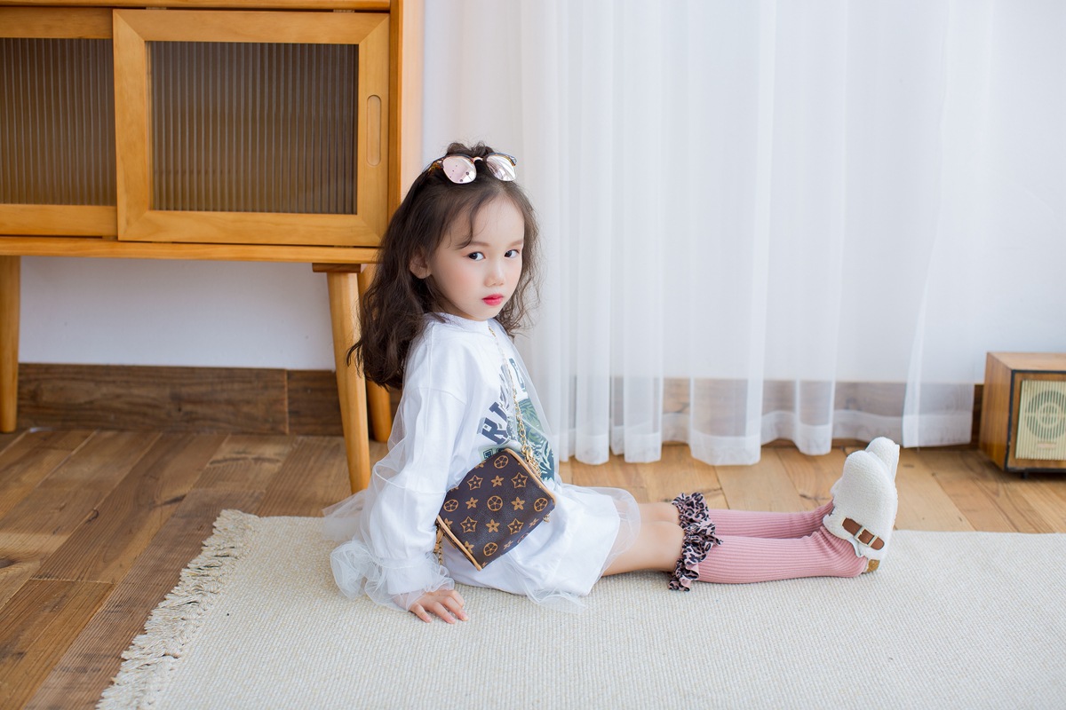 儿童豹纹花边中筒袜子小女孩洋气半腿袜子宝宝春秋冬公主长筒袜棉