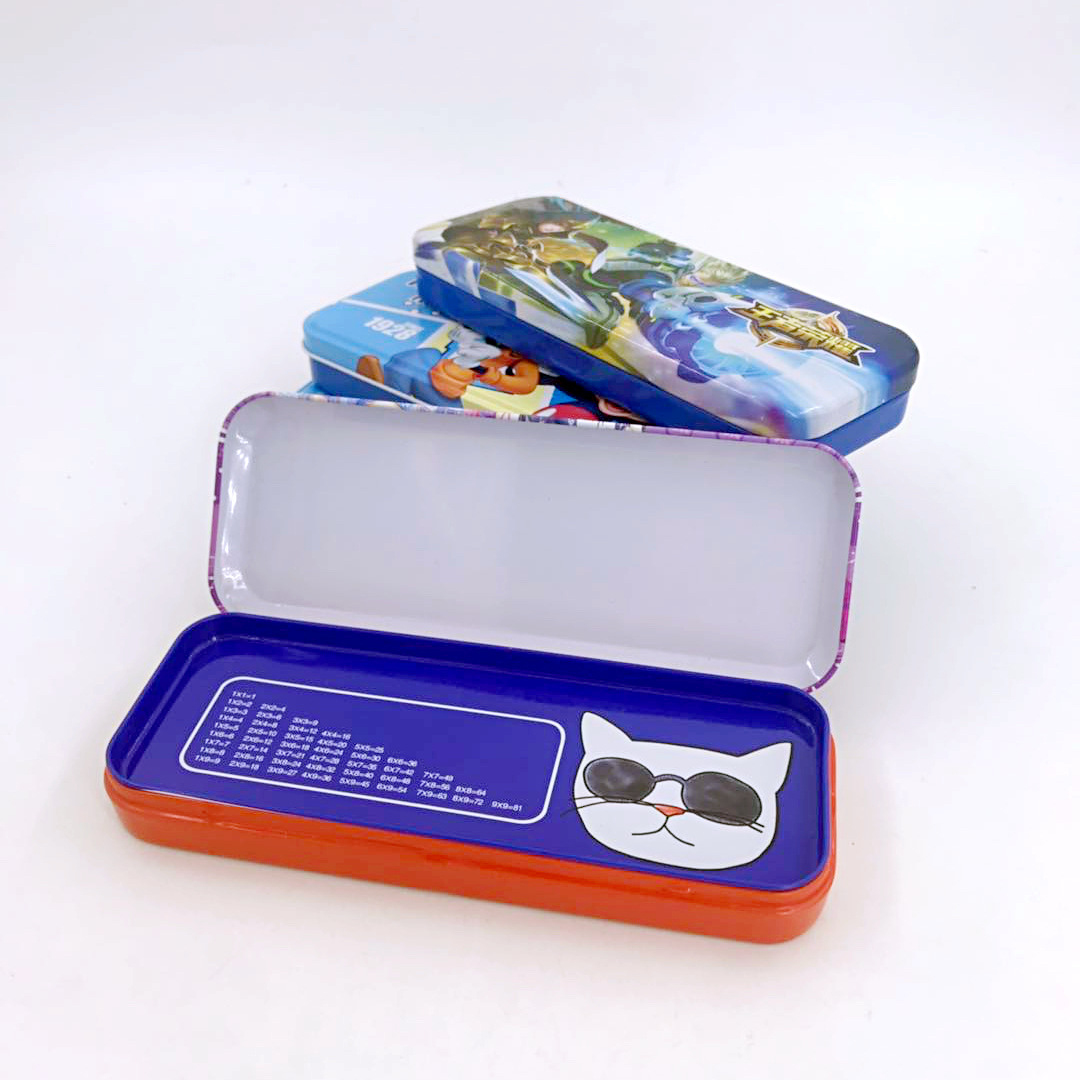 批发创意学生卡通铁文具盒双层带乘法口诀铅笔盒收纳盒文具用品