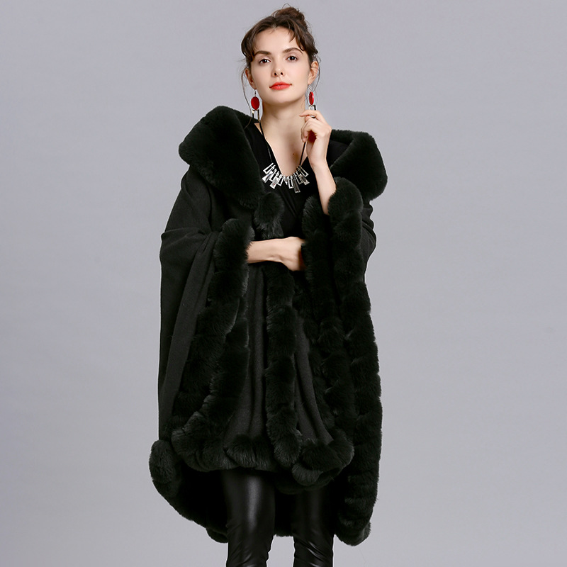 European and American New Large Size Coat Women's Cape and Shawl Loose Faux Fur Collar Knitted Cardigan Shawl Cape 1561#