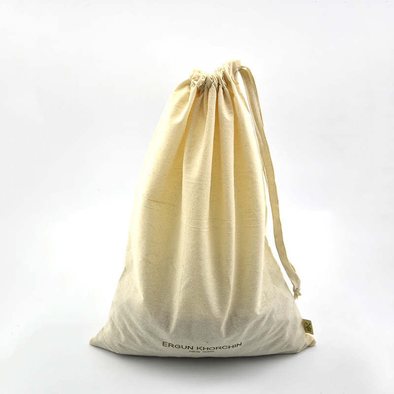 厂家供应抽绳束口印字棉布袋 绒布抽绳袋定制 大号束口袋抽拉绳