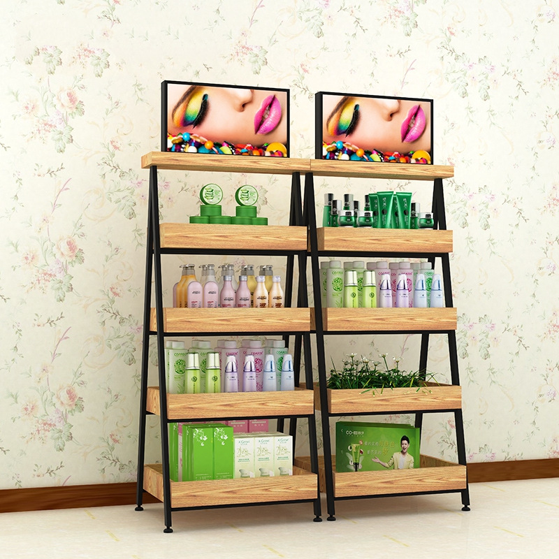 美容院美妆道具日化护肤化妆品店a字型橱窗展示架梯形堆头促销架