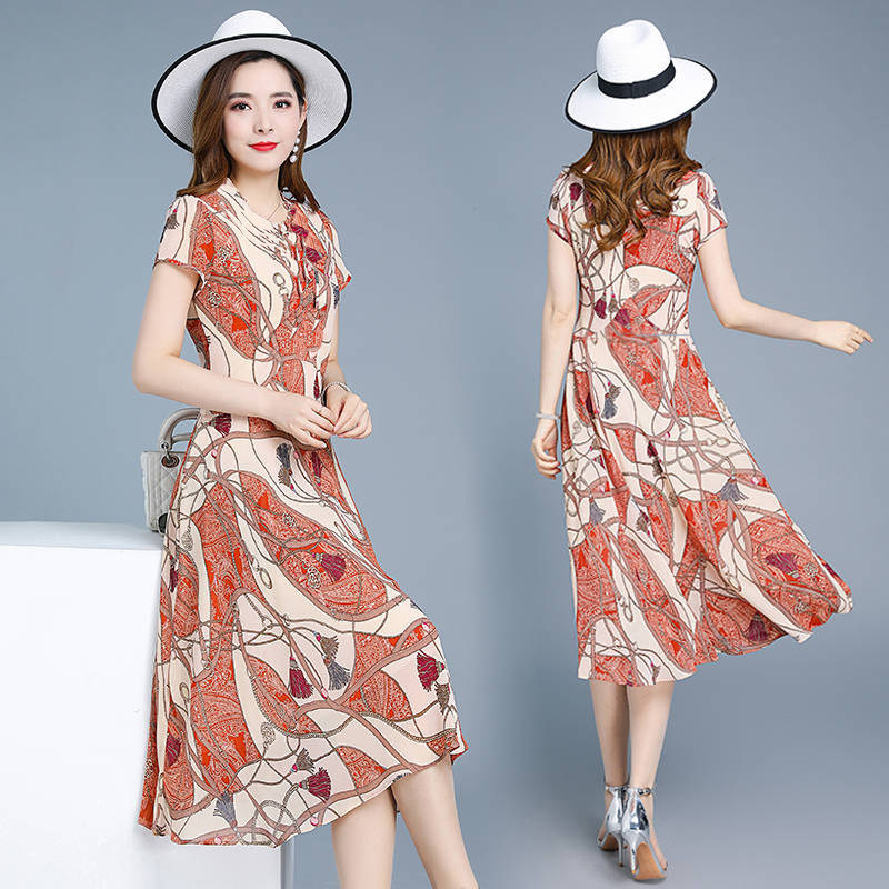 Wholesale New Floral Skirt Mid-Length Dress for Moms Middle-Aged Women Slim Fit Slimming Large Size Middle-Aged and Elderly