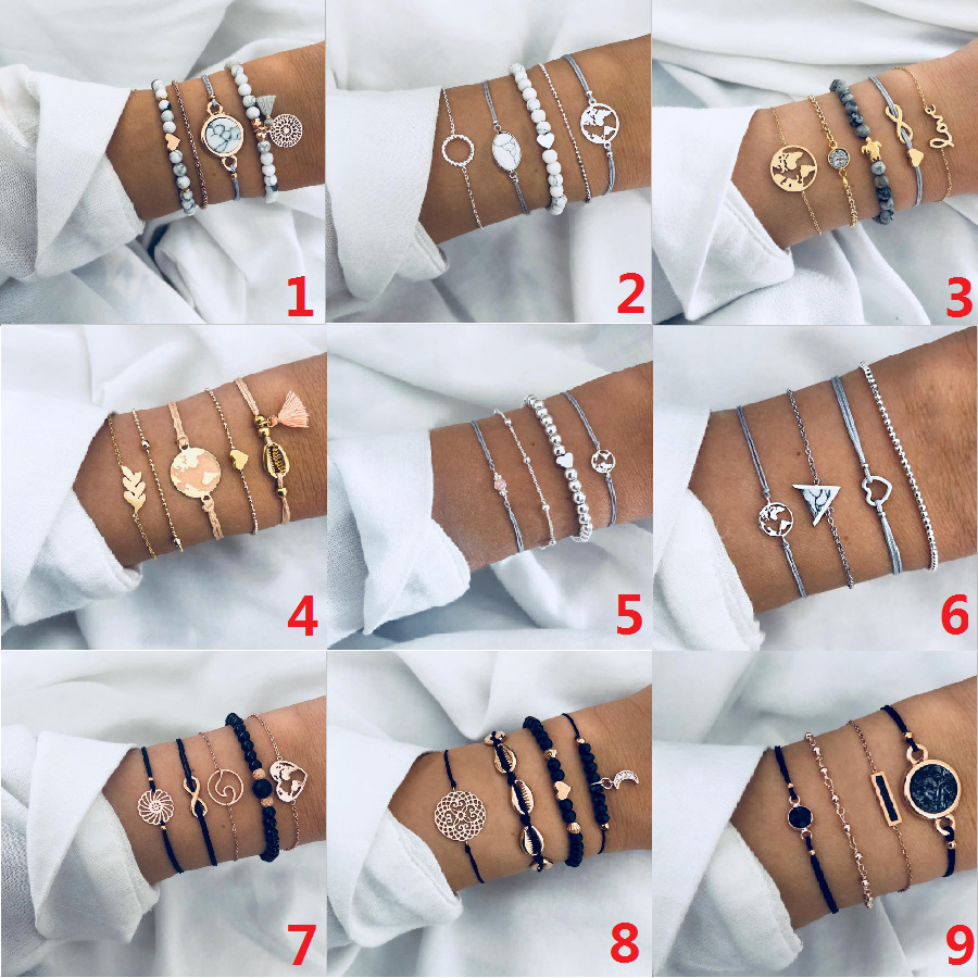 2019 European and American New Geometric Turquoise Turtle Beaded Shell Ecg Love Map Bracelet Set