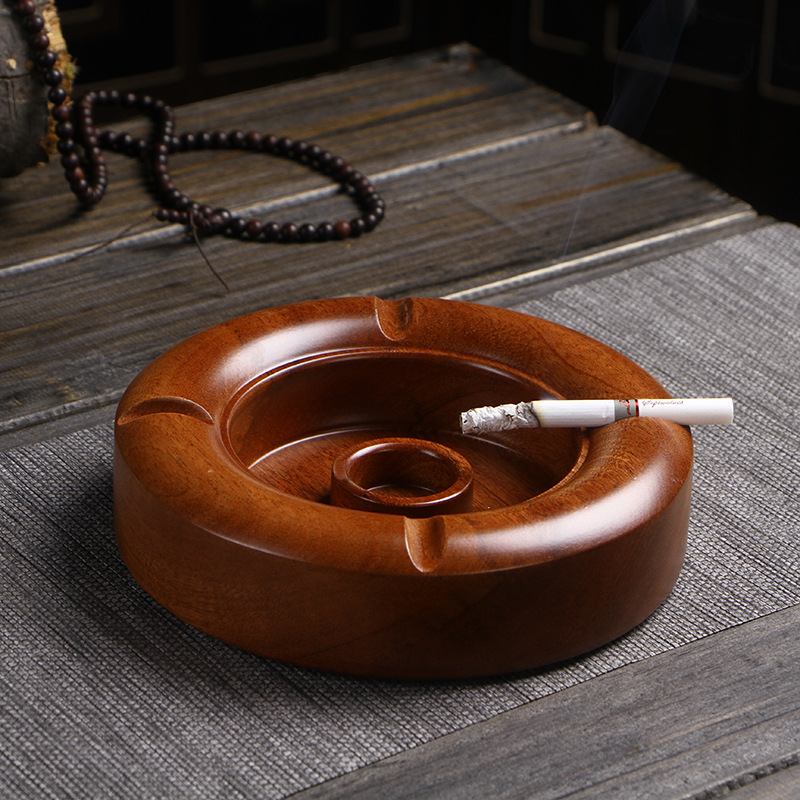 红木烟灰缸创意复古打印logo花梨木礼品烟缸大号办公家用木质摆件