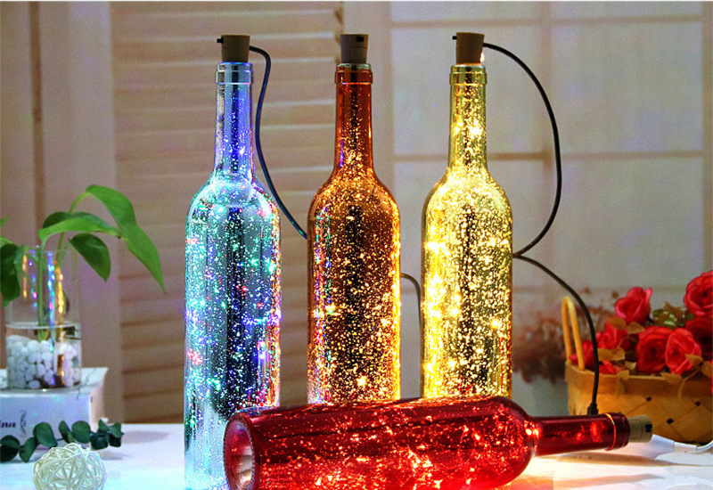 创意发光装饰红酒瓶星空许愿瓶 电镀碎金碎银led灯红酒瓶摆件