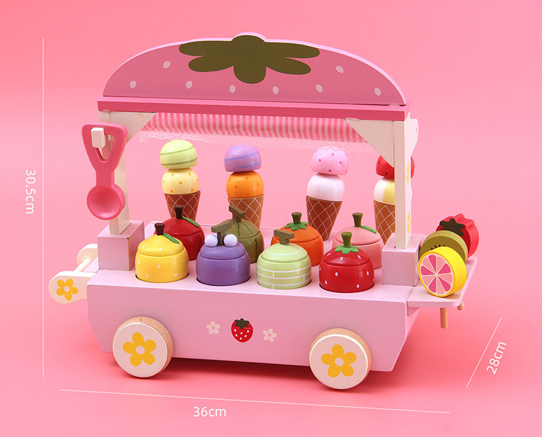 木制仿真冰淇淋车雪糕儿童过家家冰激凌男女孩玩具奇奇和悦悦同款