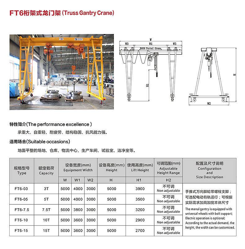 龙门架电动升降起重机手推单梁移动龙门吊5吨简易小型起重龙门架