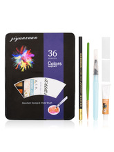 新款36色固体水彩颜料铁盒装画笔水洗美术绘画工具套装