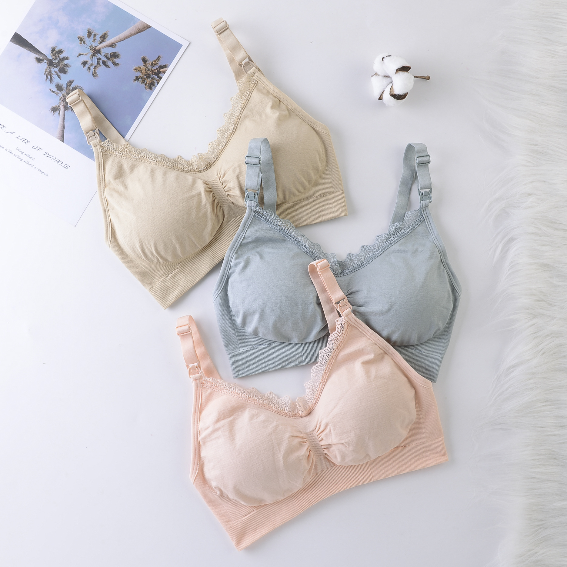 孕妇哺乳内衣怀孕期防下垂聚拢上托文胸舒适喂奶胸罩蕾丝花边薄款