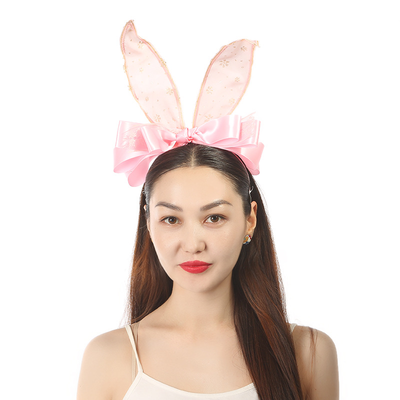 蕾丝兔女郎发箍 缎带欧根纱大长兔耳朵发箍性感情趣内衣女仆头饰