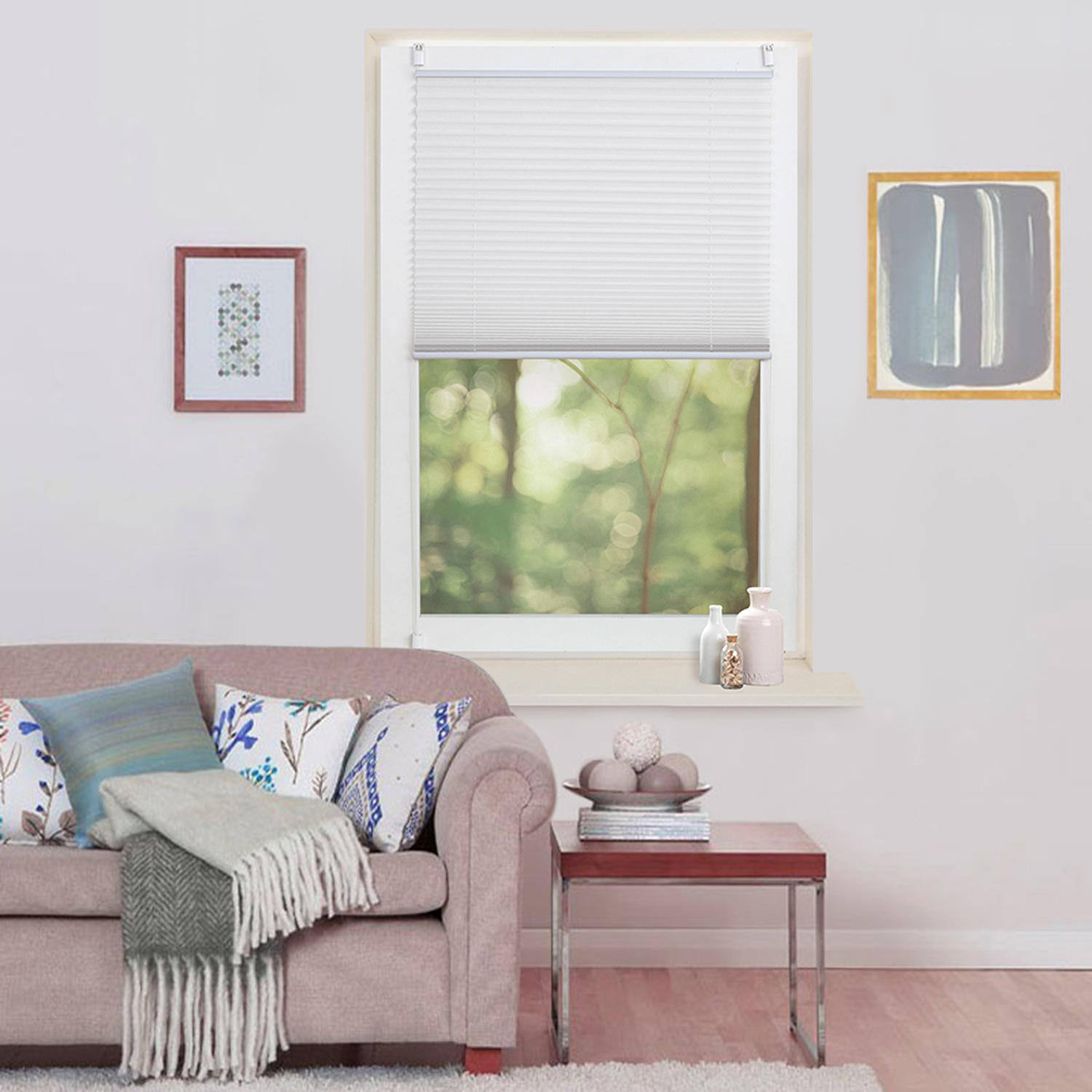 跨境专供20mm无拉绳百折帘推拉百折帘 挂钩百折帘 简易百折帘白色