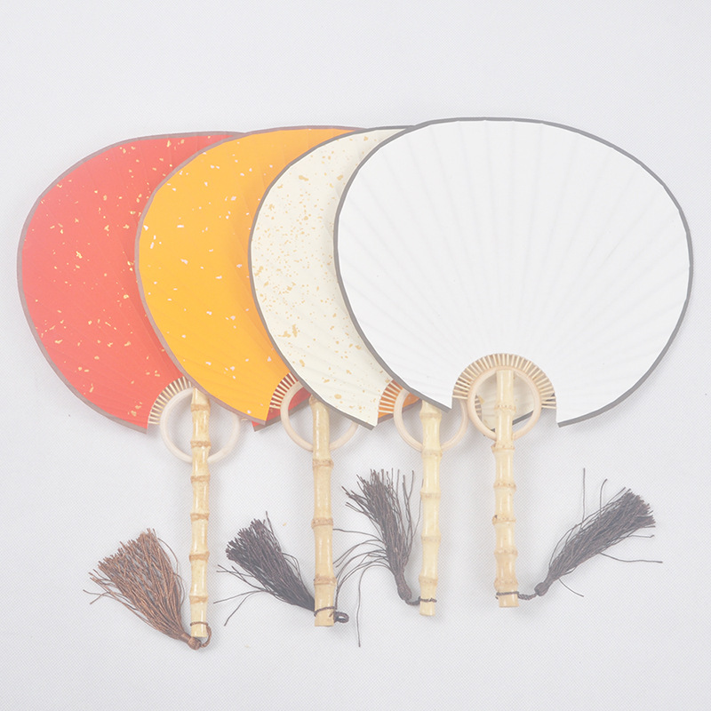 椭圆形空白宣纸团扇 古典日式宫扇 古风仿古书画国画半生半熟扇面