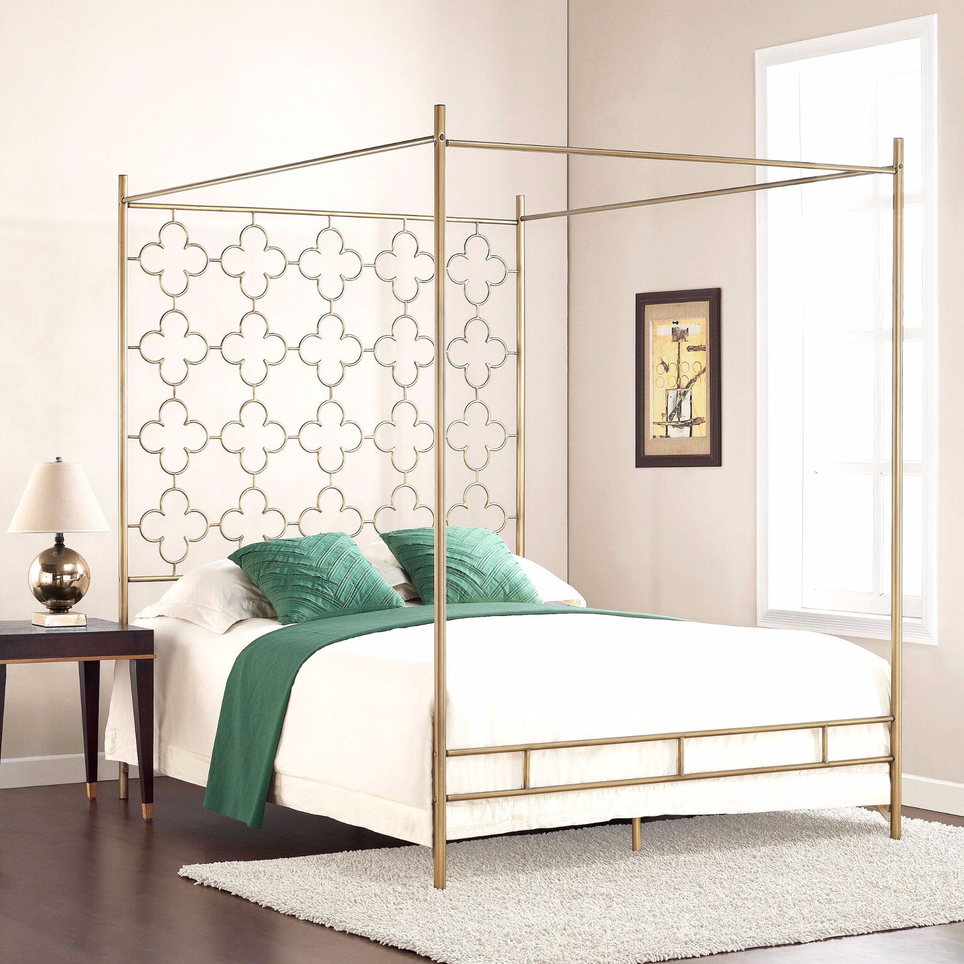 北欧ins风民宿铁艺双人床 单身公寓简约金色架子床 出租屋铁架床