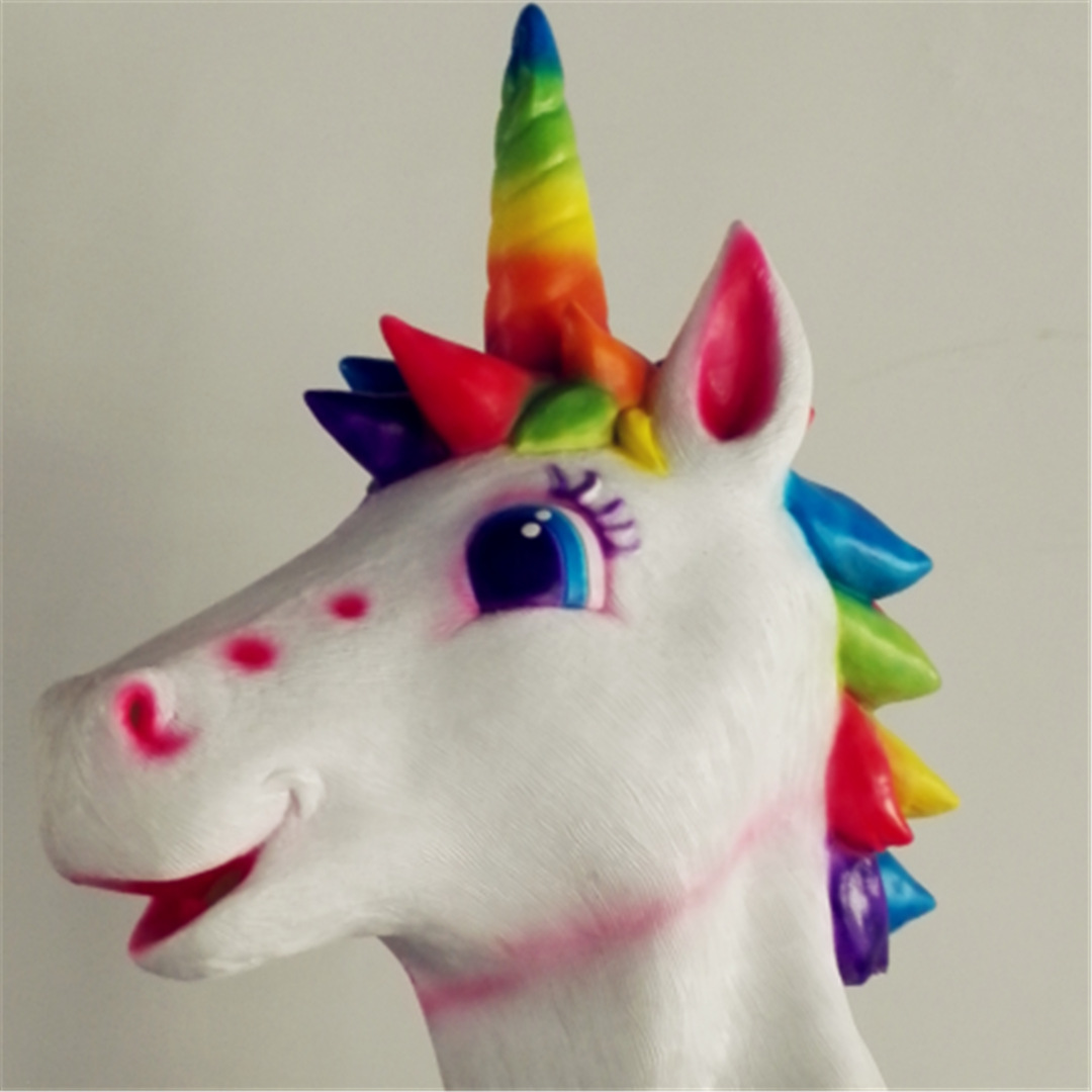 七彩马逼真万圣节派对面具 cos表演动物头套 彩虹马头乳胶面具