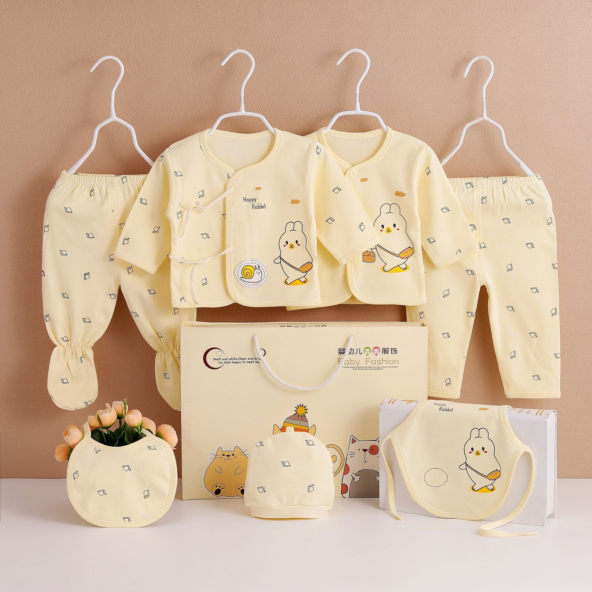 Infant 0-March Cotton Wool Baby Wear Thin Cotton Seven-Piece Dual-Use Gear Gown Newborn Gift Box