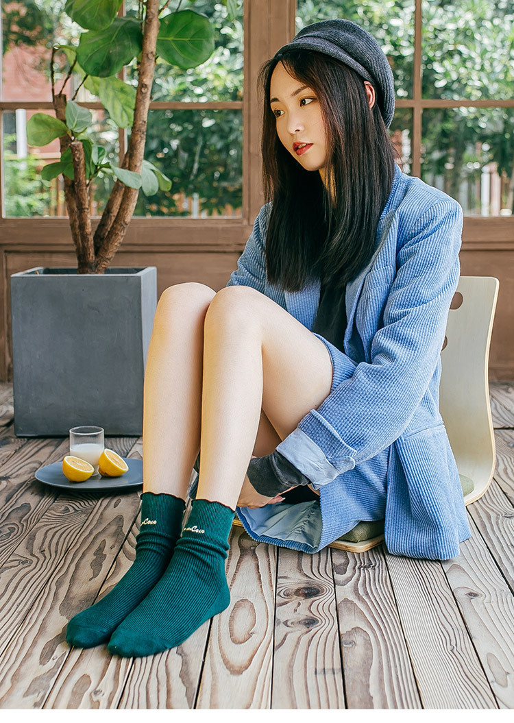 袜子女中筒春秋薄款透气花边松口夏季产后堆堆袜女秋冬长筒月子袜