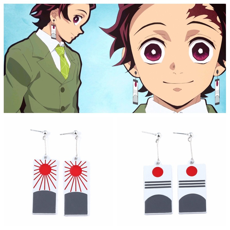 动漫周边鬼灭之刃亚克力耳夹耳环无需耳洞灶门炭治郎同款外贸