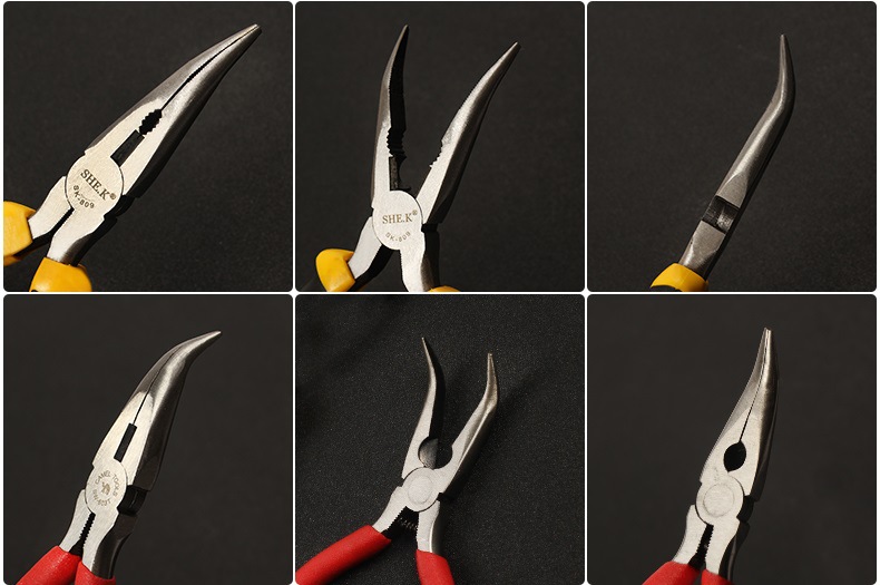 赛科弯嘴钳弯咀钳6寸8寸拔钉钳取物钳坩埚钳带齿有牙弯头尖嘴钳子