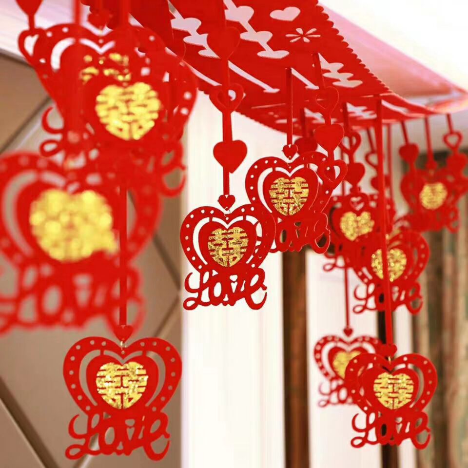 婚房布置喜字拉花装饰场景布置喜庆婚礼结婚用品客厅挂饰挂件批发
