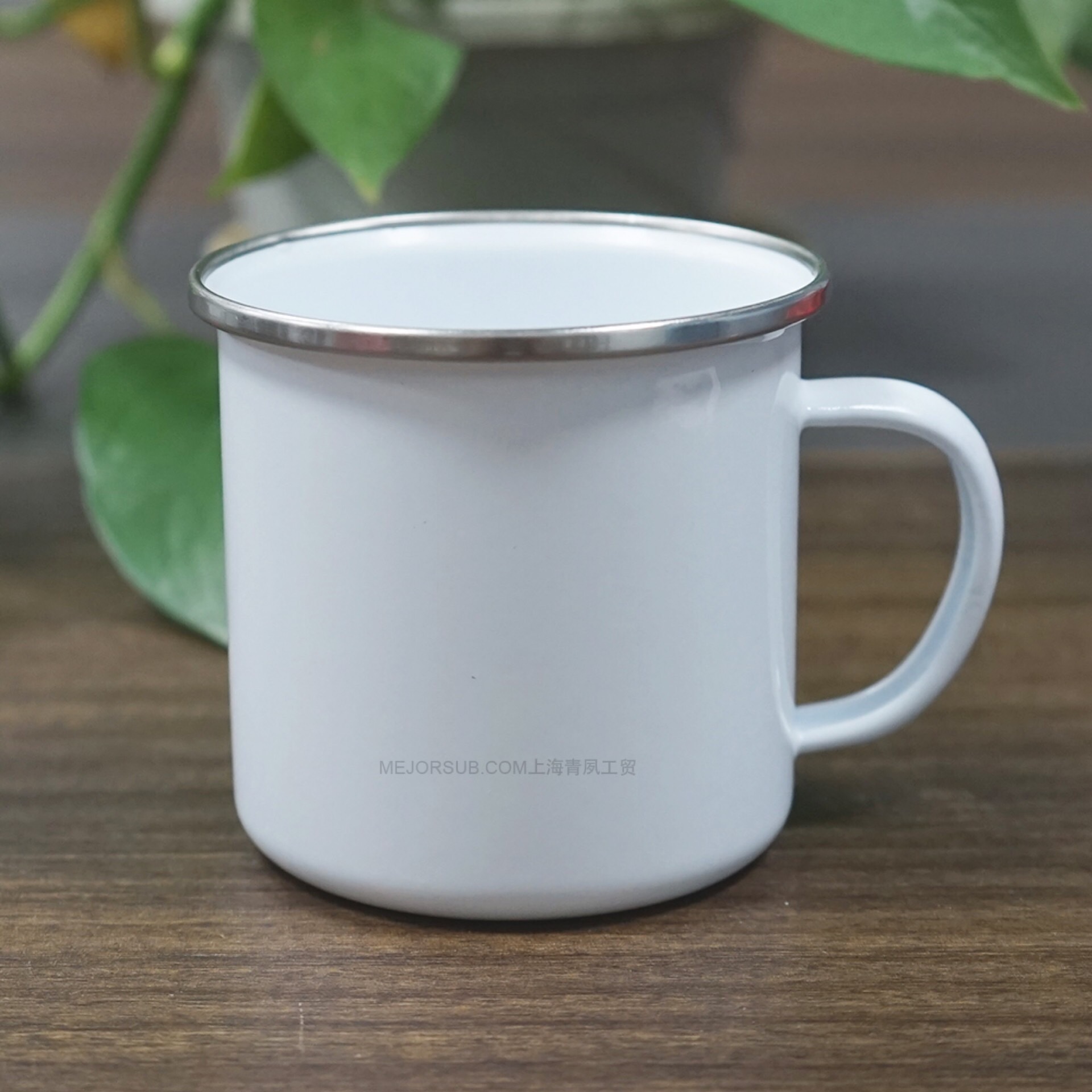 300ml不锈钢边银色卷边搪瓷杯定制图案出口欧美enamel mug custom