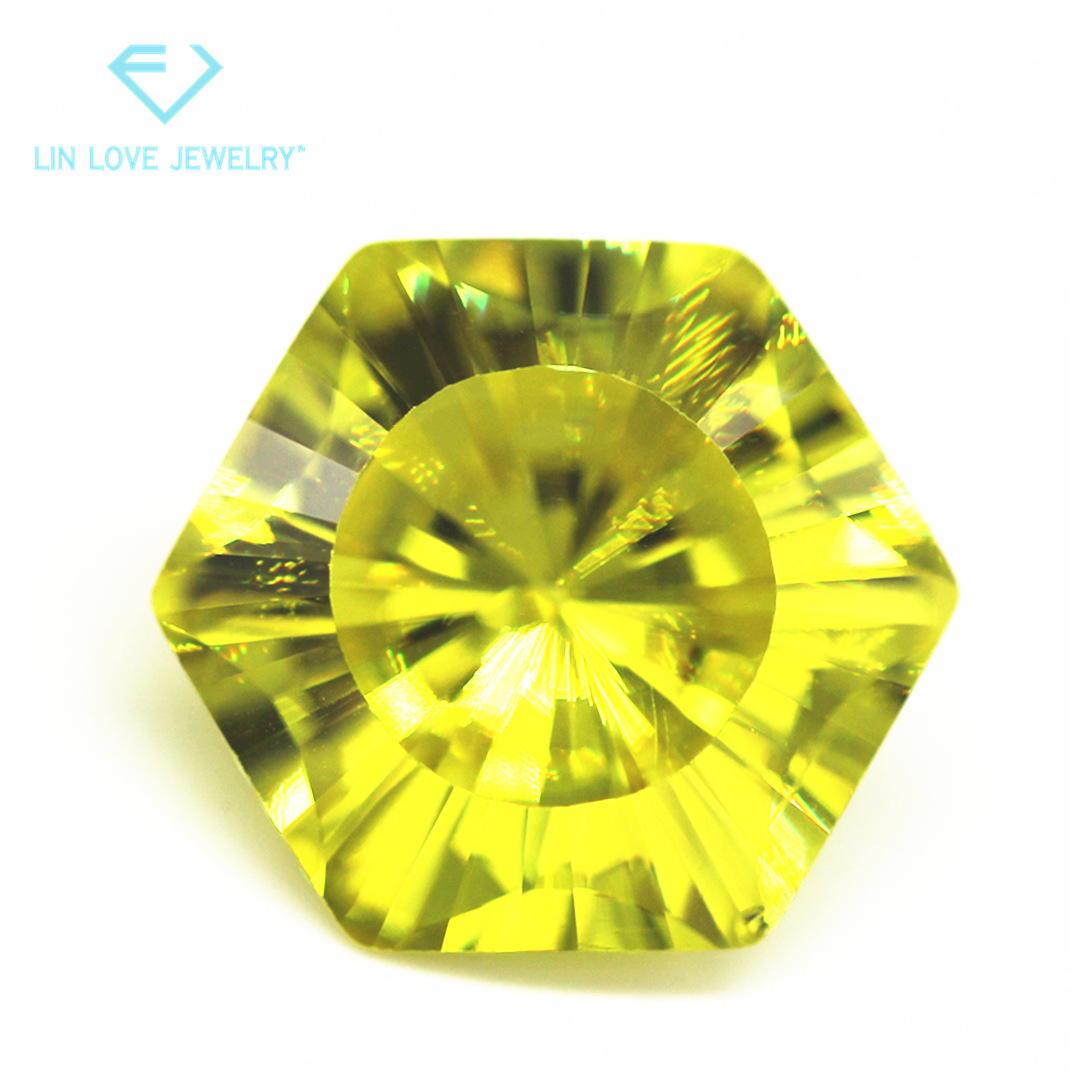 做货正六边形千禧切割橄榄黄锆石裸石合成正六边形千禧切工皓石