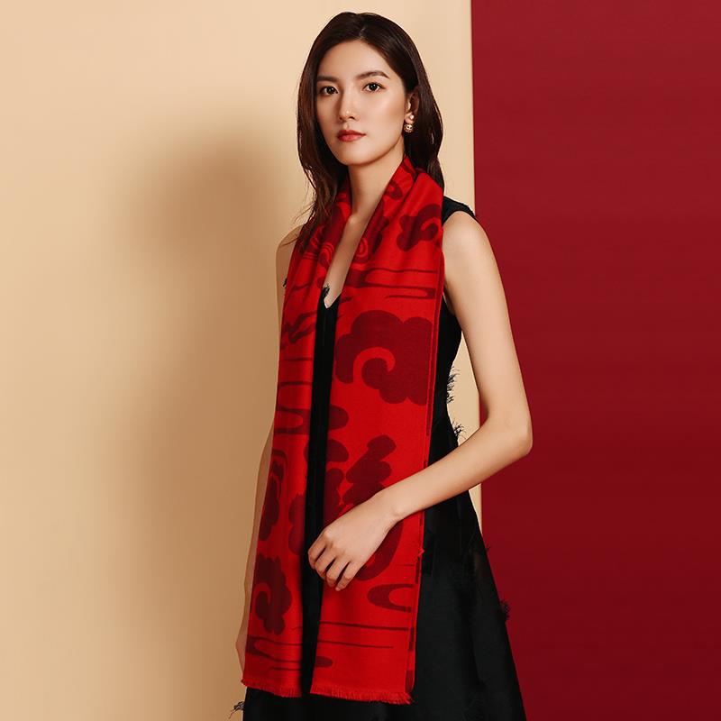 wensli/万事利 开门红红围巾企业上市年会会议礼品祈福颂彩红围巾