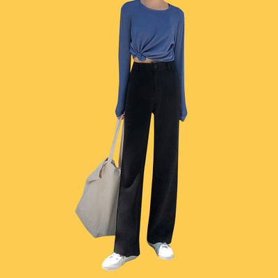 阔腿裤女秋高腰垂感cec裤子黑色休闲裤女裤西装裤直筒宽松拖地裤