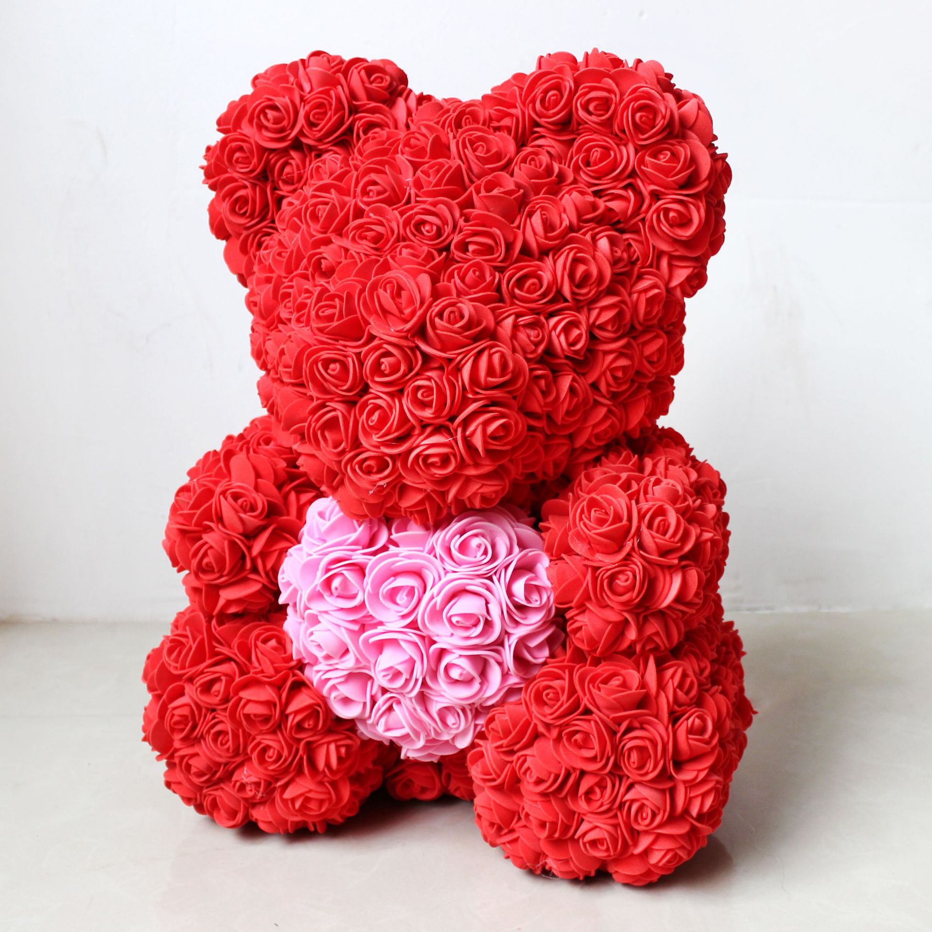 玫瑰花熊pe泡沫玫瑰抱心熊永生花礼盒情人节生日礼物一件代发