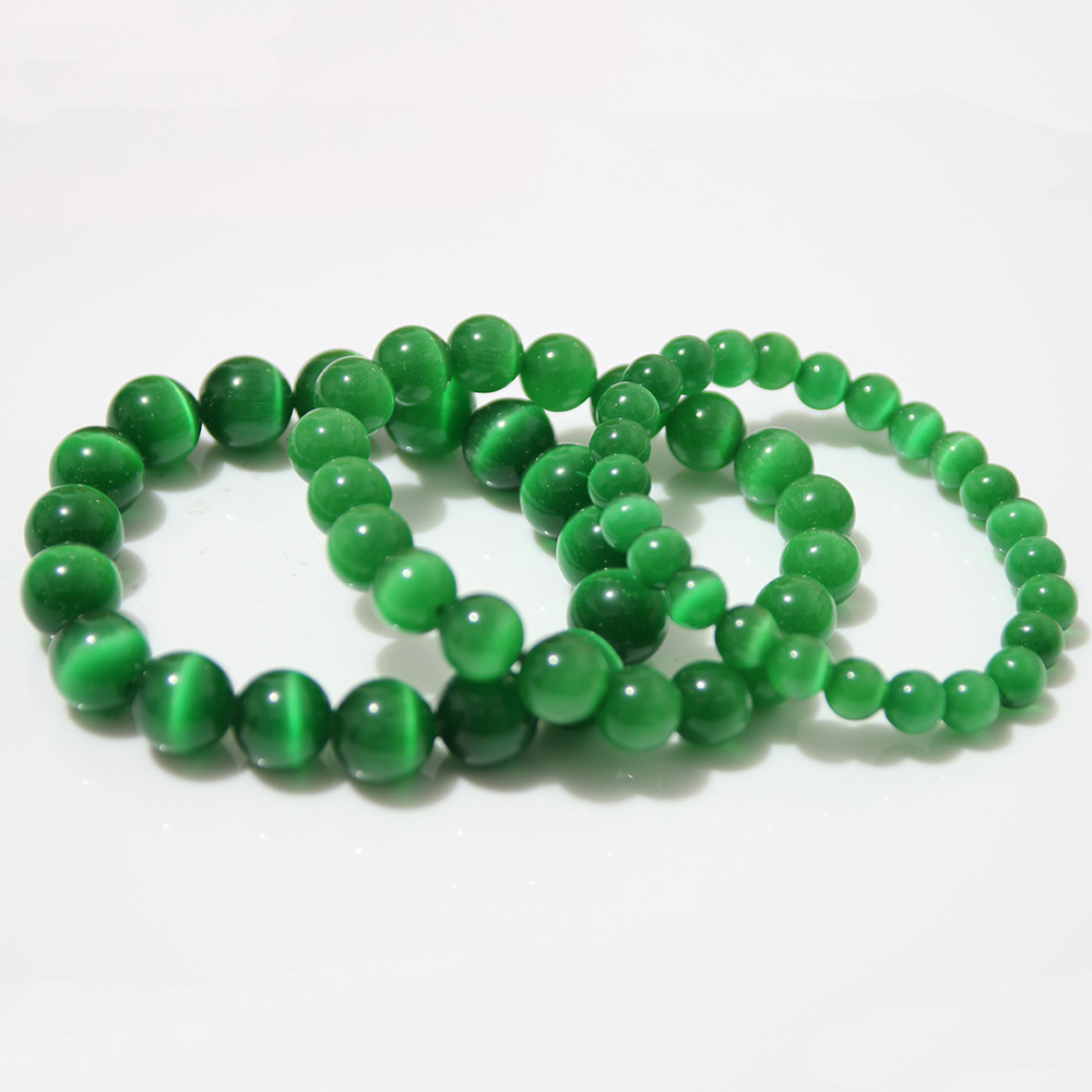 周连发批发绿猫眼手链圆珠手串幸运女士男士清新简约夏季水晶