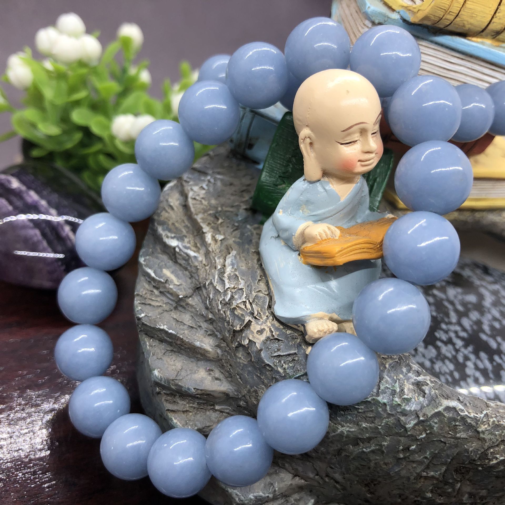 5a纯天然蓝色天使石圆珠手链批发 angelite手链转运辟邪厂家直销
