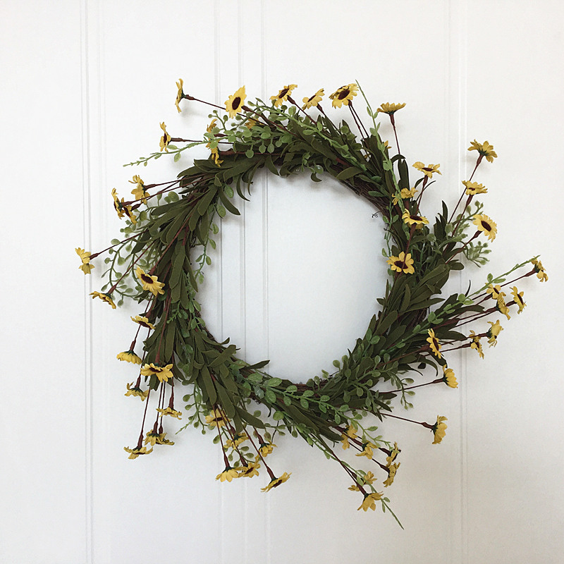 美式乡村黄色雏菊向日葵花环野花花圈花环门楣装饰亚马逊跨境采购