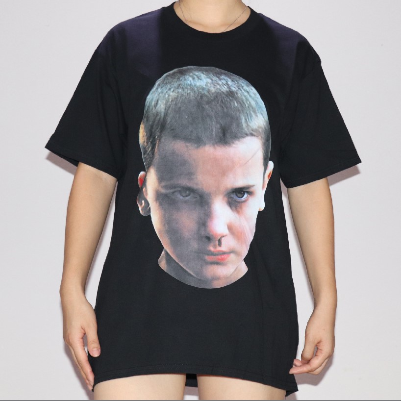 怪奇物语美剧流鼻血小孩人物头像印花t恤纯棉t恤白墨直喷t恤