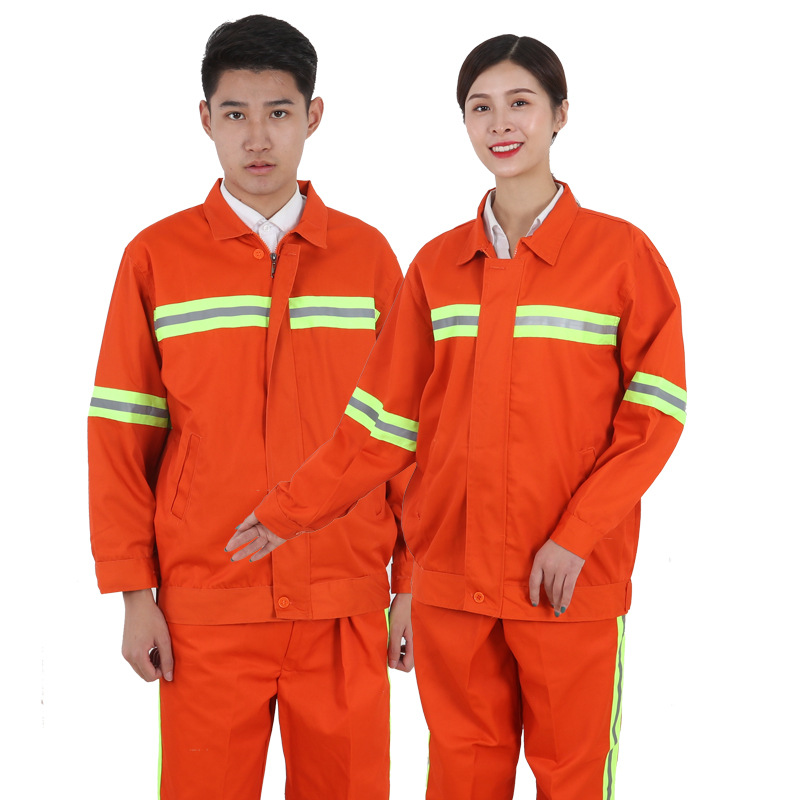 批发园林清洁工物业保洁服长袖 环卫工作服 公路养护反光涤棉服装