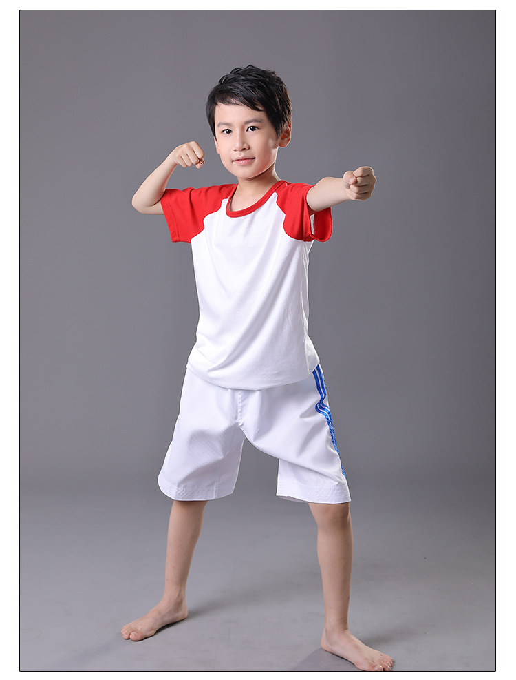 批发跆拳道服 速干短袖训练服短裤t恤套装 儿童夏装跆拳道t恤