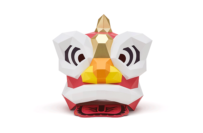 醒狮面具 diy文化创意纸制品头套 岭南纪念品舞台道具 纪念品赠礼