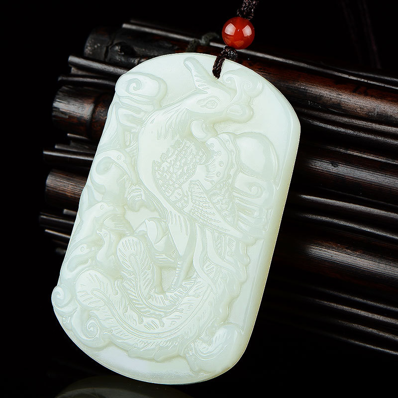 厂家货源手工雕刻玉石新疆和田玉白玉凤凰挂件玉石凤凰吊坠