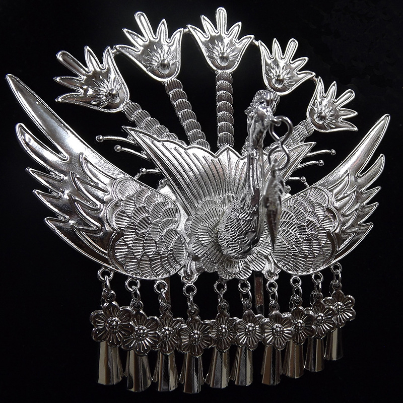 贵州少数民族特色苗族凤凰头饰舞蹈服装演出摄影配饰侗族银饰发钗