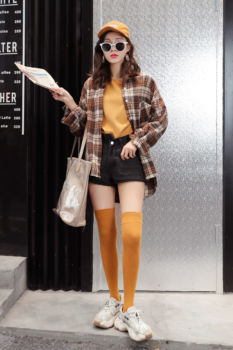 硅胶防滑过膝袜女秋冬全棉日系高筒袜纯黑色防滑长筒袜3026