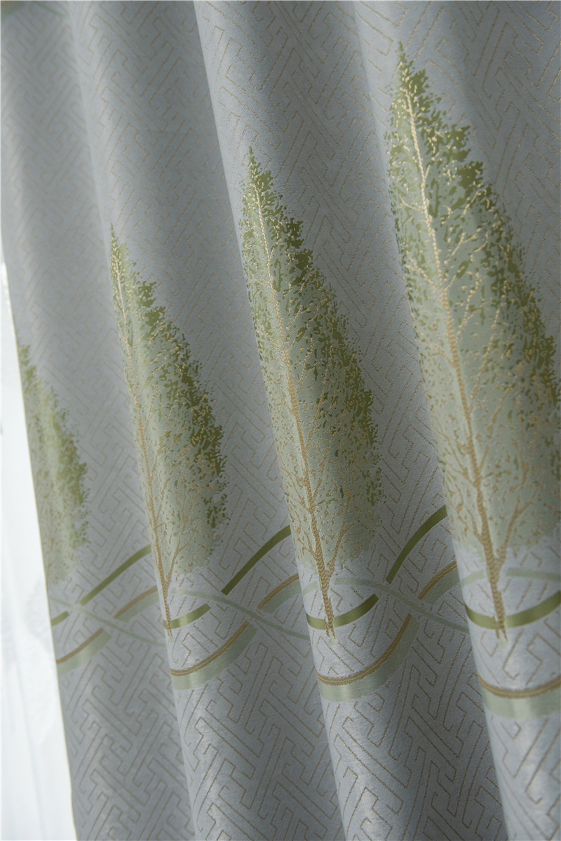 批发提花遮光窗帘布树叶飘带金丝纺提花双面布客厅卧室阳台窗帘