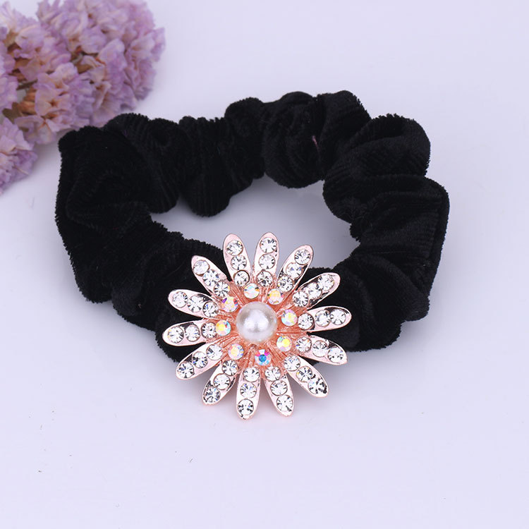 Korean Style Rhinestone Heafrope Hair Band Flannel Headdress Flower Ponytail Full Diamond Hair Band Hair Rope Rubber Band Hair Rope Wholesale