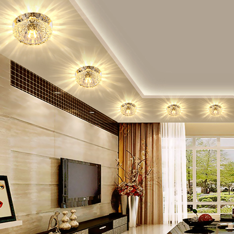 led射灯水晶过道灯走廊灯玄关灯客厅吊顶天花灯筒灯牛眼灯3w孔灯