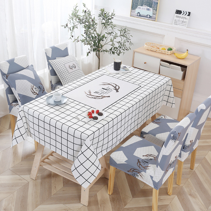 Nordic Style Cotton and Linen Tablecloth Suit Black and White Plaid Simple Waterproof Tablecloth TV Cabinet Cover Tablecloth Manufacturer