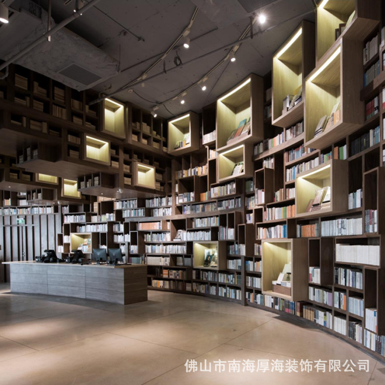 创意书店书柜展示架原木质不规则设计多功能图书馆书柜展示柜格子