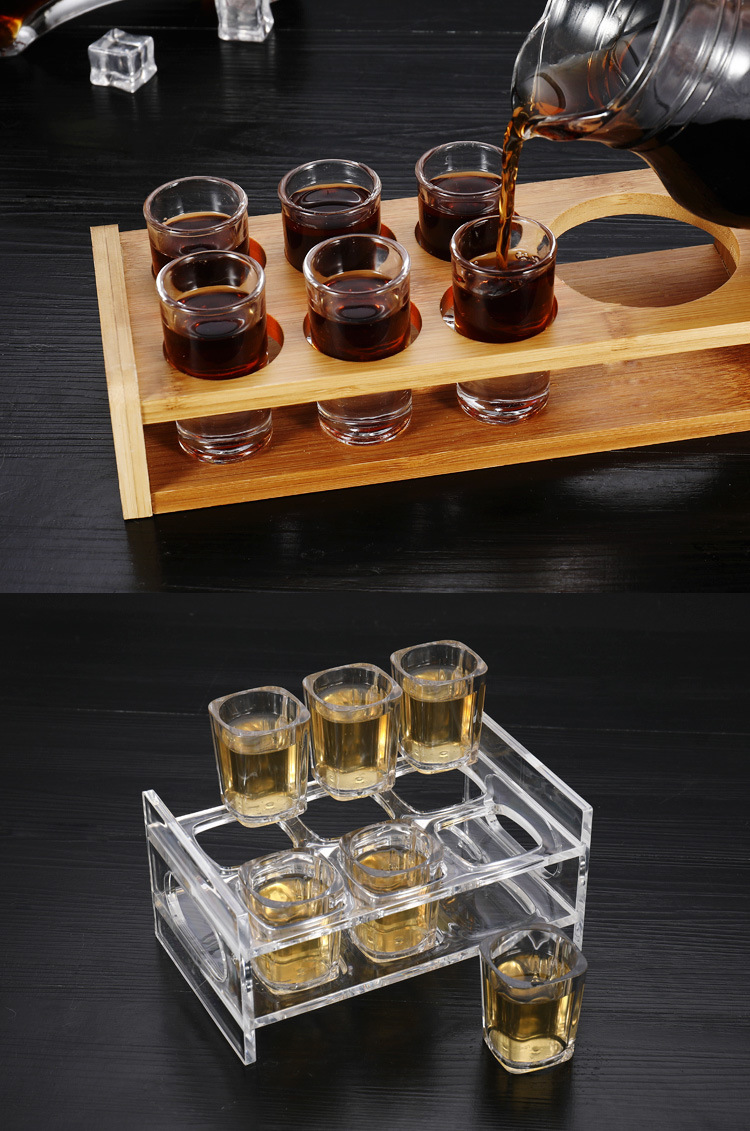 亚克力白酒子弹杯架 鸡尾酒烈酒杯一口杯竹木酒杯套装 ktv酒杯架