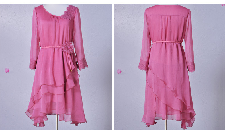 春装新款女装甜美宽松版显瘦优雅大摆雪纺系带连衣裙 梵音