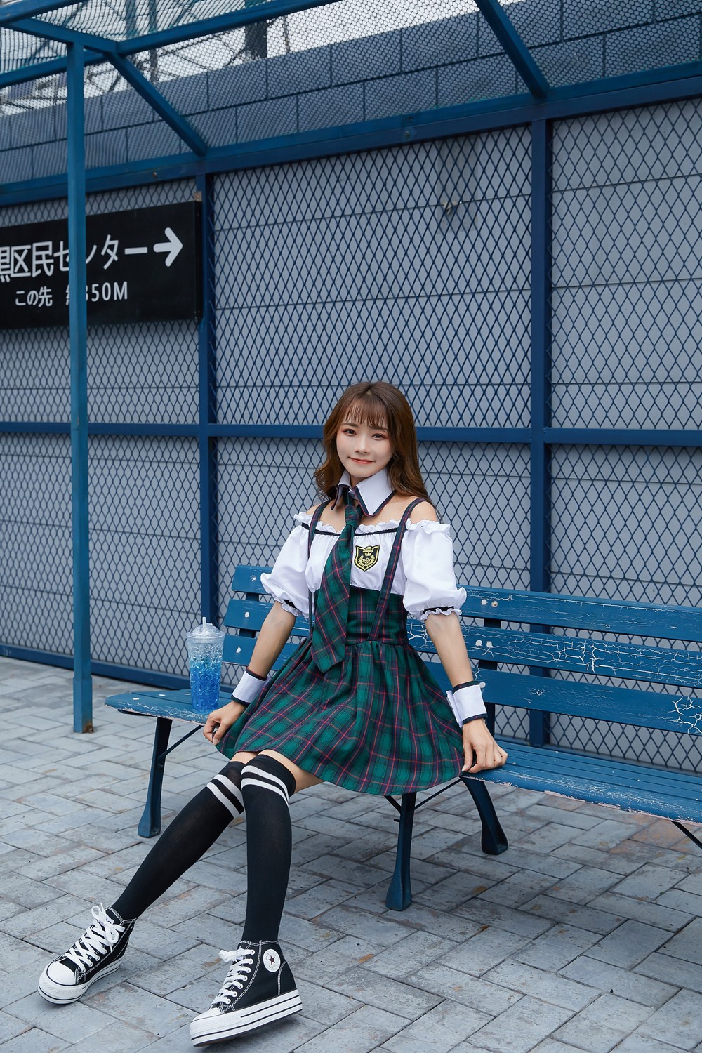 万圣节角色扮演日本俏皮学生装啦啦队校成人格子舞台表演出服批发