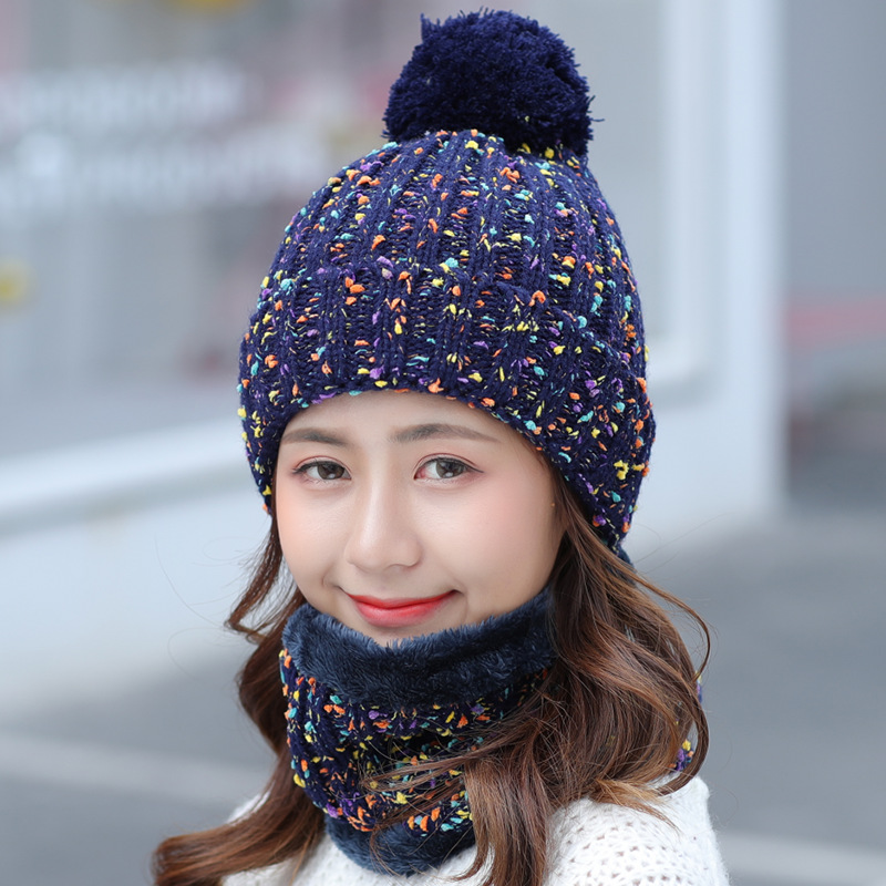 Autumn and Winter Hat Korean Style Fleece Lined Padded Warm Keeping Woolen Cap Scarf Two-Piece Set All-Match and Sweet Cycling Wind-Proof Cap