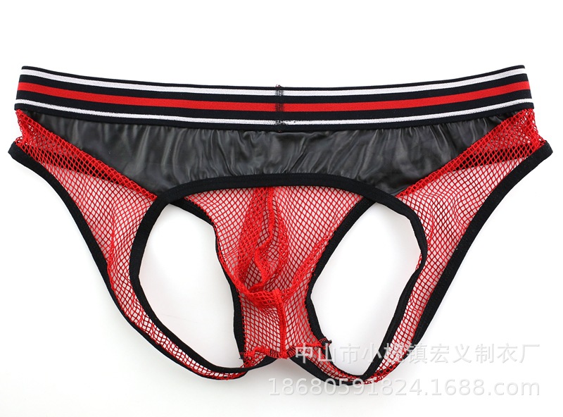 男士网纱三角内裤开裆裤透气情趣夜店镂空斗角士